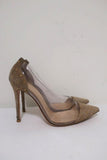 Gianvito Rossi Tyler Plexi Pumps Taupe Studded Suede Size 37 Pointed Toe Heel - Celebrity Owned