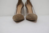 Gianvito Rossi Tyler Plexi Pumps Taupe Studded Suede Size 37 Pointed Toe Heel - Celebrity Owned