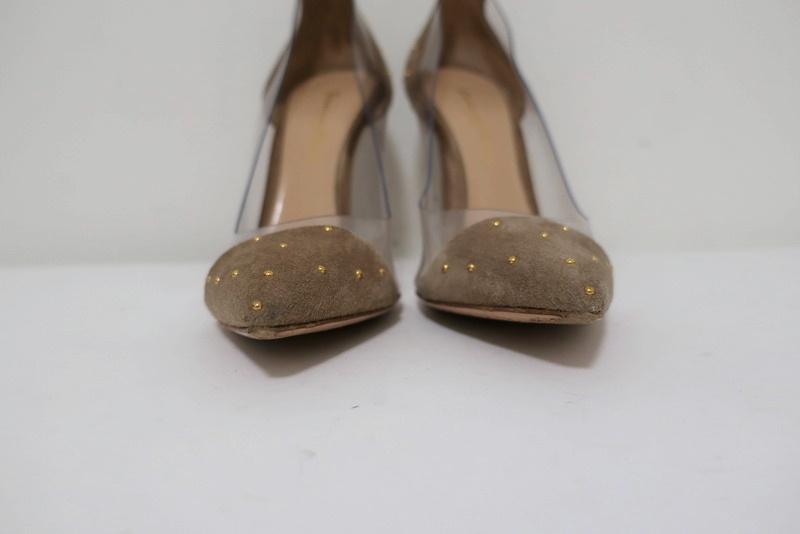 Gianvito Rossi Tyler Plexi Pumps Taupe Studded Suede Size 37