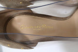 Gianvito Rossi Tyler Plexi Pumps Taupe Studded Suede Size 37 Pointed Toe Heel - Celebrity Owned