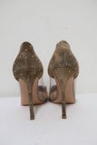 Gianvito Rossi Tyler Plexi Pumps Taupe Studded Suede Size 37 Pointed Toe Heel - Celebrity Owned