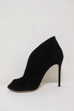 Gianvito Rossi Vamp Booties Black Suede Size 39.5 Peep Toe Ankle Boots - Celebrity Owned