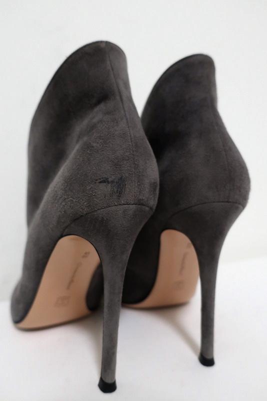 Gianvito Rossi Vamp Booties Gray Suede Size 39.5 Peep Toe Ankle Boots - Celebrity Owned