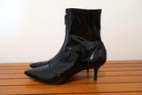 Gianvito Rossi Zip-Front 55 Ankle Boots Black Vinyl Size 36.5 Kitten Heel - Celebrity Owned