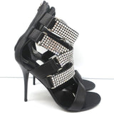 Giuseppe Zanotti Crystal-Embellished Crisscross Sandals Black Leather Size 38 - Celebrity Owned