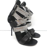 Giuseppe Zanotti Crystal-Embellished Crisscross Sandals Black Leather Size 38 - Celebrity Owned