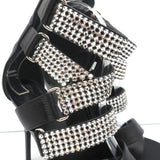 Giuseppe Zanotti Crystal-Embellished Crisscross Sandals Black Leather Size 38 - Celebrity Owned