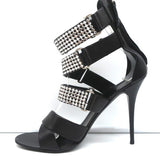 Giuseppe Zanotti Crystal-Embellished Crisscross Sandals Black Leather Size 38 - Celebrity Owned