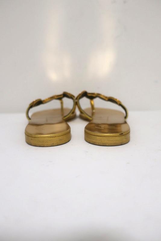 Giuseppe Zanotti Disc-Detailed Flat Thong Sandals Gold Metallic Leather Size 36 - Celebrity Owned