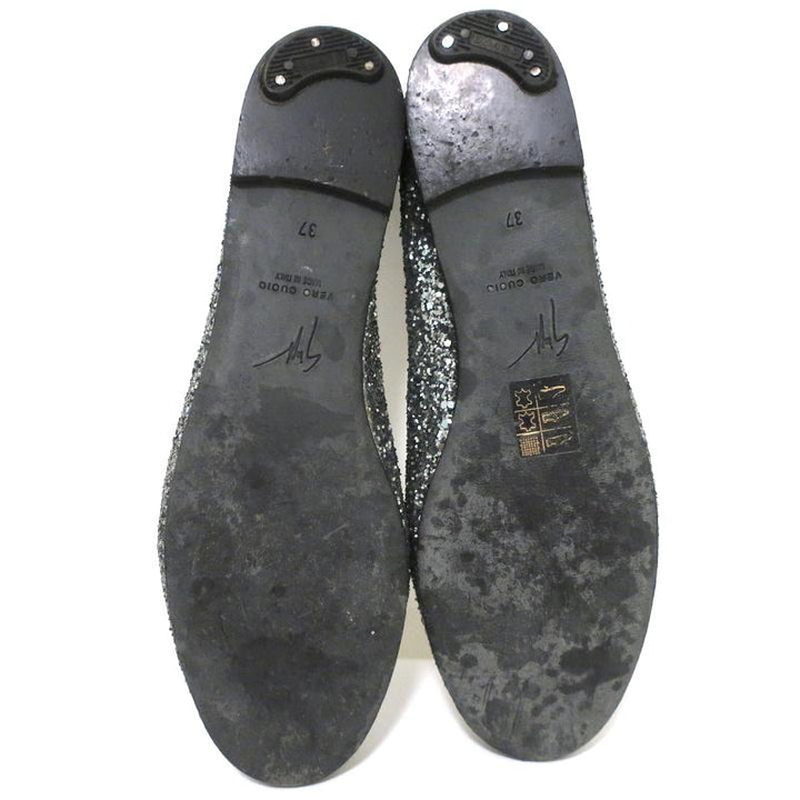 Giuseppe Zanotti Glitter Cap Toe Ballet Flats Silver Size 37 - Celebrity Owned