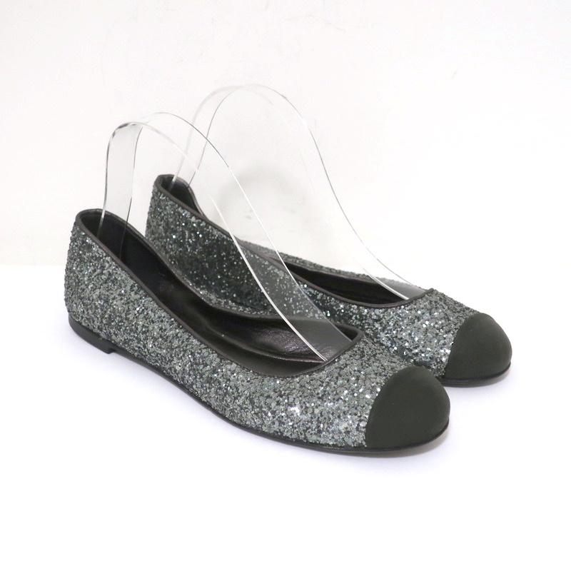 Giuseppe Zanotti Glitter Cap Toe Ballet Flats Silver Size 37 - Celebrity Owned