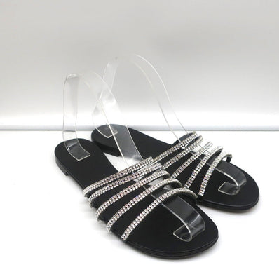 Giuseppe Zanotti Michela Crystal-Embellished Slide Sandals Black Size 38.5 - Celebrity Owned