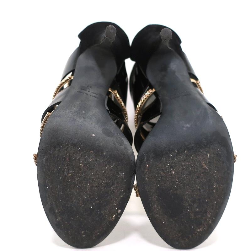 Giuseppe Zanotti x Balmain Sandal Boot Crystal-Trim Black Patent &amp; Suede Size 39 - Celebrity Owned