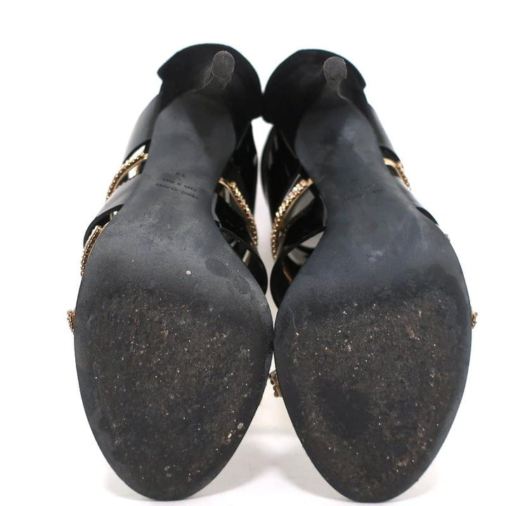 Giuseppe Zanotti x Balmain Sandal Boot Crystal-Trim Black Patent &amp; Suede Size 39 - Celebrity Owned