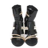 Giuseppe Zanotti x Balmain Sandal Boot Crystal-Trim Black Patent & Suede Size 39 - Celebrity Owned