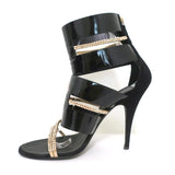 Giuseppe Zanotti x Balmain Sandal Boot Crystal-Trim Black Patent & Suede Size 39 - Celebrity Owned