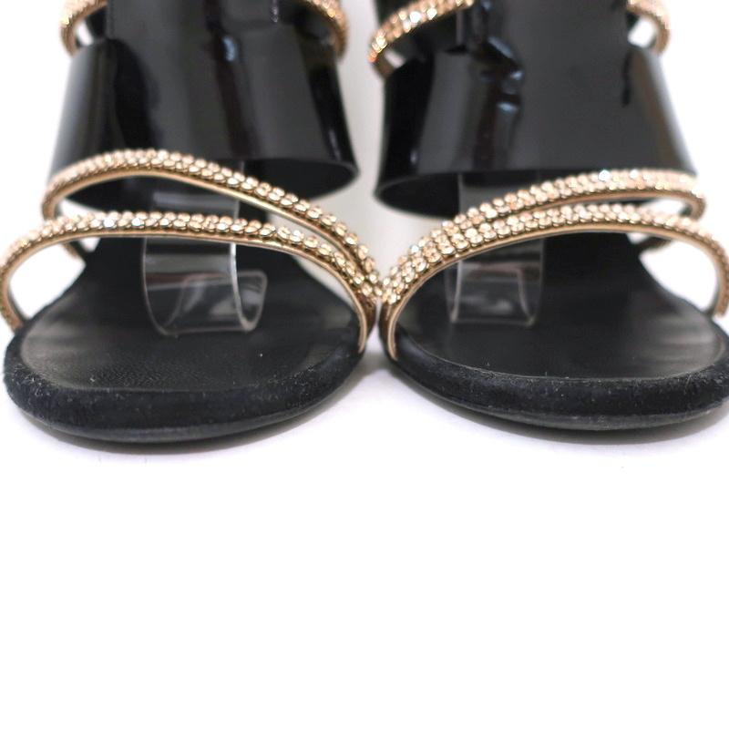 Giuseppe Zanotti x Balmain Sandal Boot Crystal-Trim Black Patent &amp; Suede Size 39 - Celebrity Owned