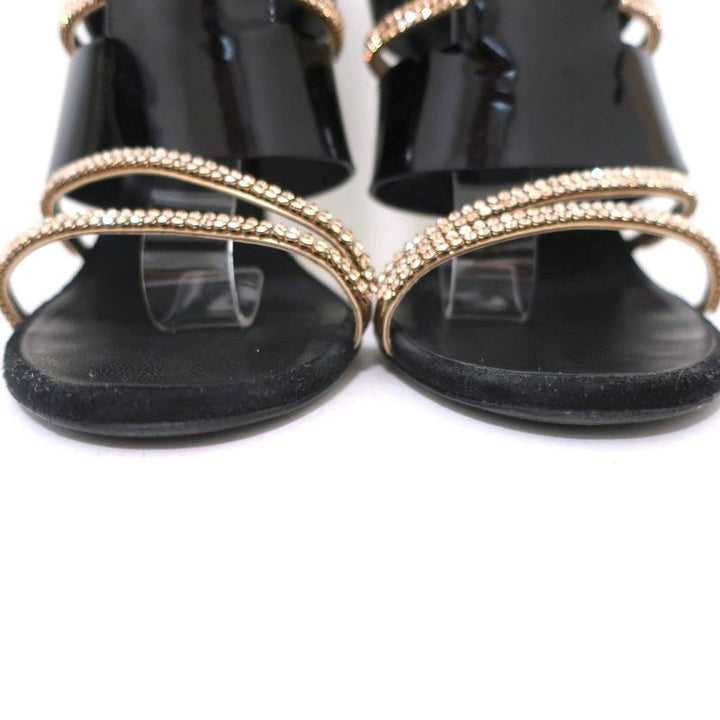 Giuseppe Zanotti x Balmain Sandal Boot Crystal-Trim Black Patent &amp; Suede Size 39 - Celebrity Owned