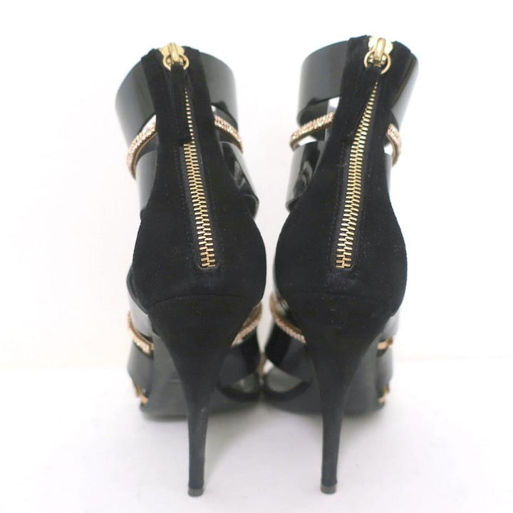 Giuseppe Zanotti x Balmain Sandal Boot Crystal-Trim Black Patent &amp; Suede Size 39 - Celebrity Owned