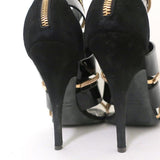 Giuseppe Zanotti x Balmain Sandal Boot Crystal-Trim Black Patent & Suede Size 39 - Celebrity Owned