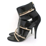 Giuseppe Zanotti x Balmain Sandal Boot Crystal-Trim Black Patent & Suede Size 39 - Celebrity Owned