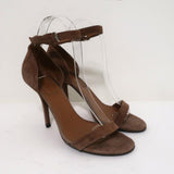 Givenchy Ankle Strap Sandals Brown Suede Size 37.5 Open Toe Heels - Celebrity Owned