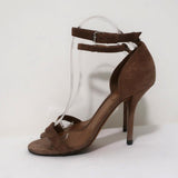 Givenchy Ankle Strap Sandals Brown Suede Size 37.5 Open Toe Heels - Celebrity Owned