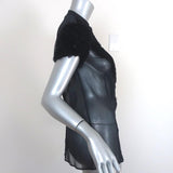 Givenchy Blouse Black Ruffled Tulle-Trim Chiffon Size 38 Short Sleeve Top NEW - Celebrity Owned
