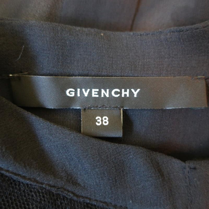 Givenchy Blouse Black Ruffled Tulle-Trim Chiffon Size 38 Short Sleeve Top NEW - Celebrity Owned