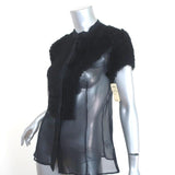 Givenchy Blouse Black Ruffled Tulle-Trim Chiffon Size 38 Short Sleeve Top NEW - Celebrity Owned