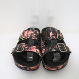 Givenchy Double-Buckle Slide Sandals Black Floral Print Leather Size 36 - Celebrity Owned