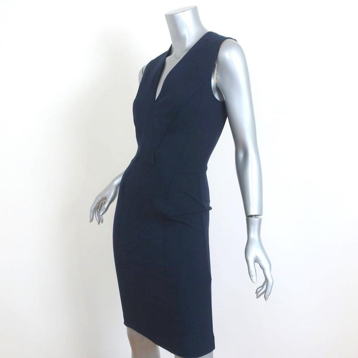 Givenchy Dress Navy Stretch Knit Size 38 Sleeveless V-Neck Sheath - Celebrity Owned