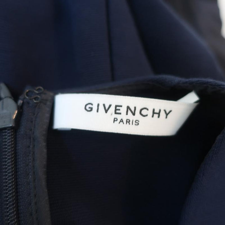 Givenchy Dress Navy Stretch Knit Size 38 Sleeveless V-Neck Sheath - Celebrity Owned