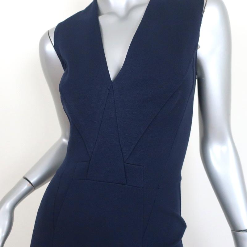 Givenchy Dress Navy Stretch Knit Size 38 Sleeveless V-Neck Sheath - Celebrity Owned