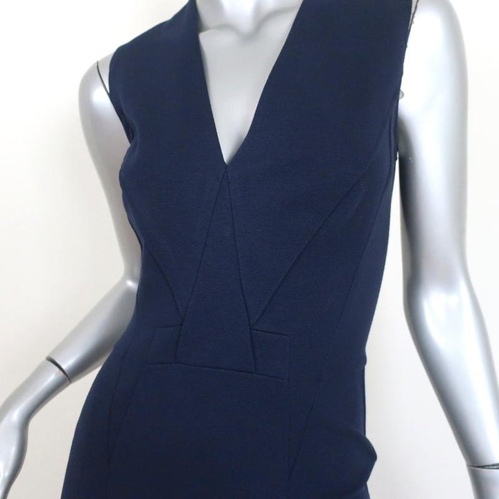 Givenchy Dress Navy Stretch Knit Size 38 Sleeveless V-Neck Sheath - Celebrity Owned