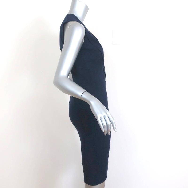 Givenchy Dress Navy Stretch Knit Size 38 Sleeveless V-Neck Sheath - Celebrity Owned