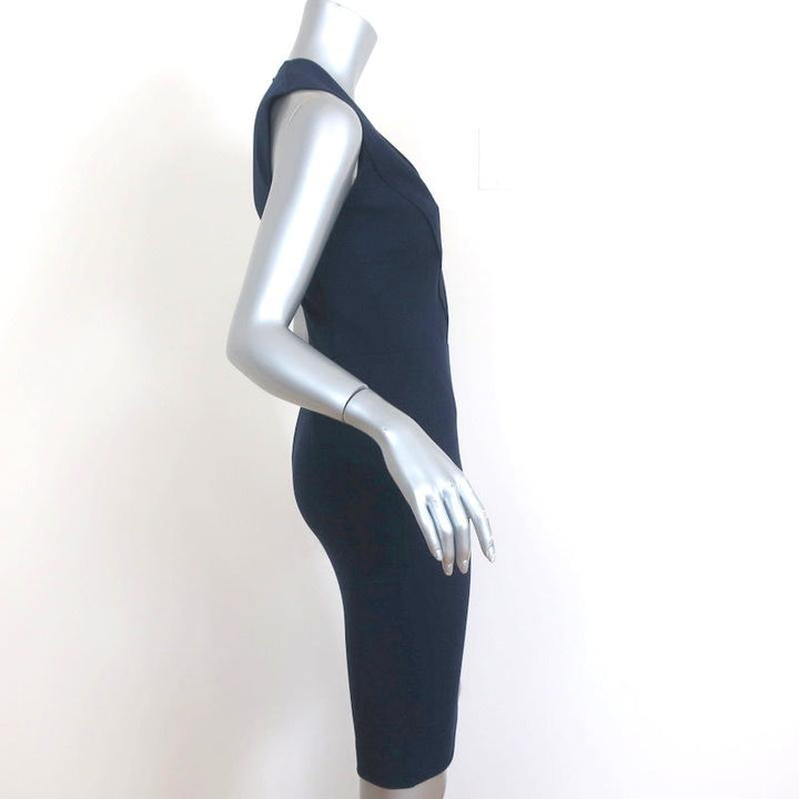 Givenchy Dress Navy Stretch Knit Size 38 Sleeveless V-Neck Sheath - Celebrity Owned