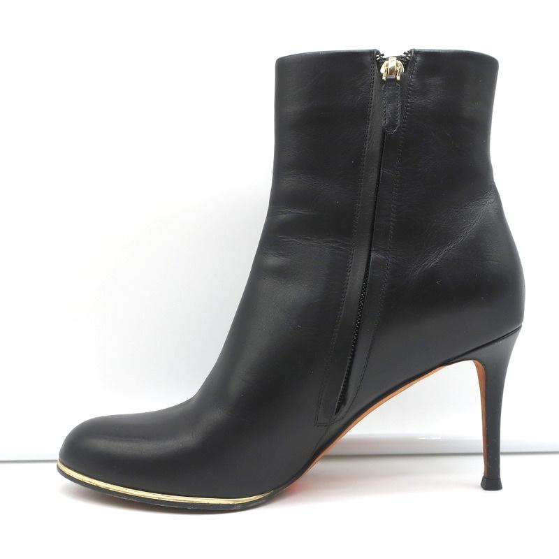 Givenchy Gold-Trim Ankle Boots Black Leather Size 38 High Heel Booties - Celebrity Owned