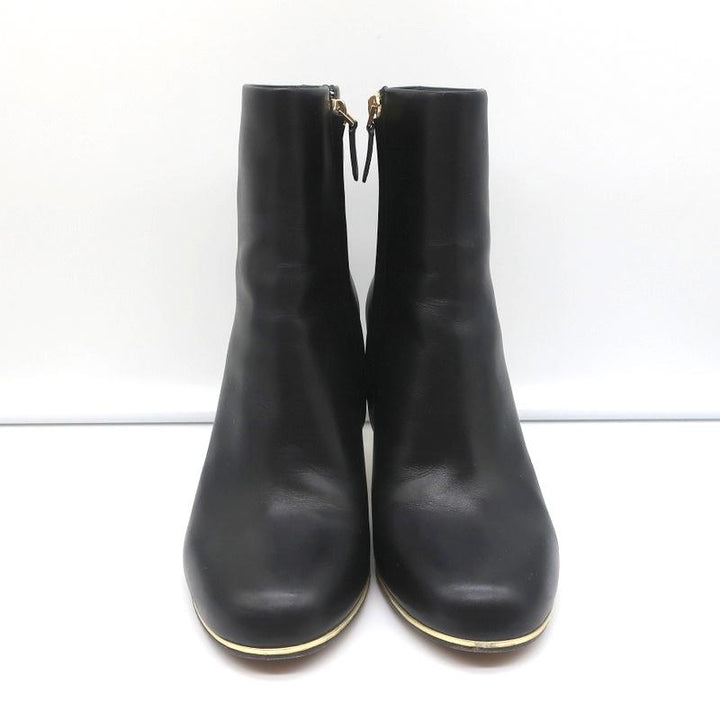 Givenchy Gold-Trim Ankle Boots Black Leather Size 38 High Heel Booties - Celebrity Owned
