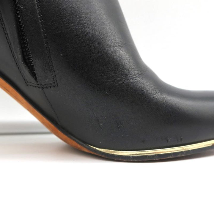 Givenchy Gold-Trim Ankle Boots Black Leather Size 38 High Heel Booties - Celebrity Owned