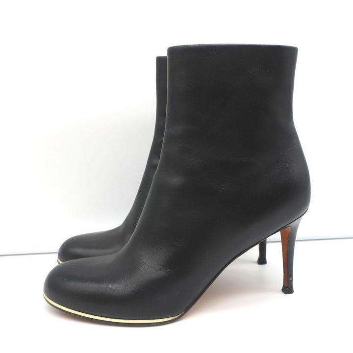 Givenchy Gold-Trim Ankle Boots Black Leather Size 38 High Heel Booties - Celebrity Owned