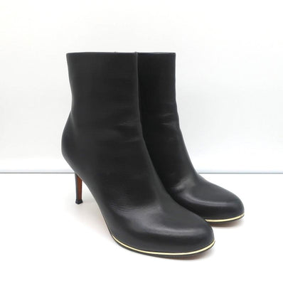 Givenchy Gold-Trim Ankle Boots Black Leather Size 38 High Heel Booties - Celebrity Owned