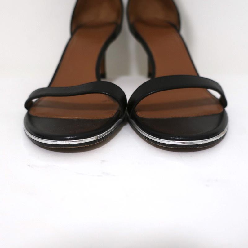 Givenchy Nadia Sandals Black Leather Size 37.5 Ankle Strap Mid-Heel - Celebrity Owned