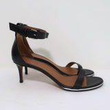 Givenchy Nadia Sandals Black Leather Size 37.5 Ankle Strap Mid-Heel - Celebrity Owned