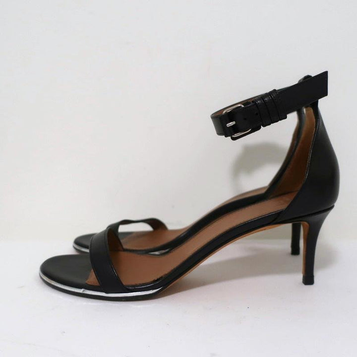 Givenchy Nadia Sandals Black Leather Size 37.5 Ankle Strap Mid-Heel - Celebrity Owned