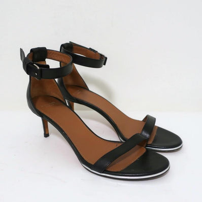 Givenchy Nadia Sandals Black Leather Size 37.5 Ankle Strap Mid-Heel - Celebrity Owned