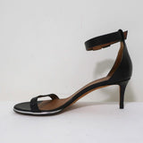 Givenchy Nadia Sandals Black Leather Size 37.5 Ankle Strap Mid-Heel - Celebrity Owned