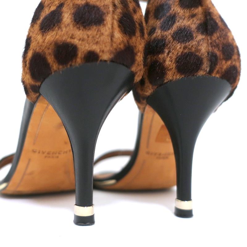 Givenchy Nadia Sandals Leopard Print Calf Hair Size 37 Ankle Strap Heels - Celebrity Owned