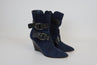 Givenchy Wedge Boots Navy Buckled Suede Size 38.5 Pointed Toe Heel
