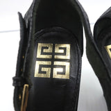 Givenchy Wedge Sandals Black Crinkled Patent Leather Size 39.5 Open Toe Heels - Celebrity Owned